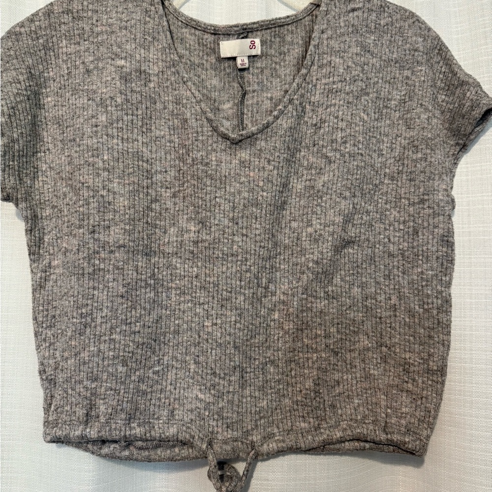 Gray Ribbed Knit Women's Top